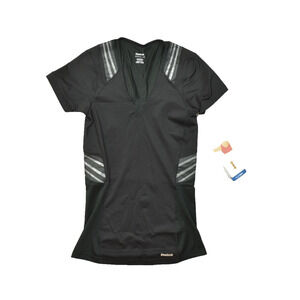 Reebok EasyTone Womens Medium Black PlayDry Athletic Taped Short Sleeve NEW